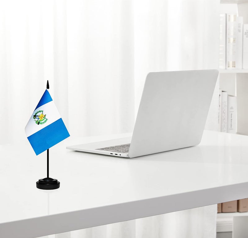 BCLin Guatemala Desk Flag Set, 2 Pack Guatemalan Table Office Flags, Small Mini Desktop Flag With 12" Solid Black Pole, Black Base, Miniature Desktop Flag - Image 5